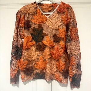 Leaf Pattern V-Neck Sweater NWOT thin sweater